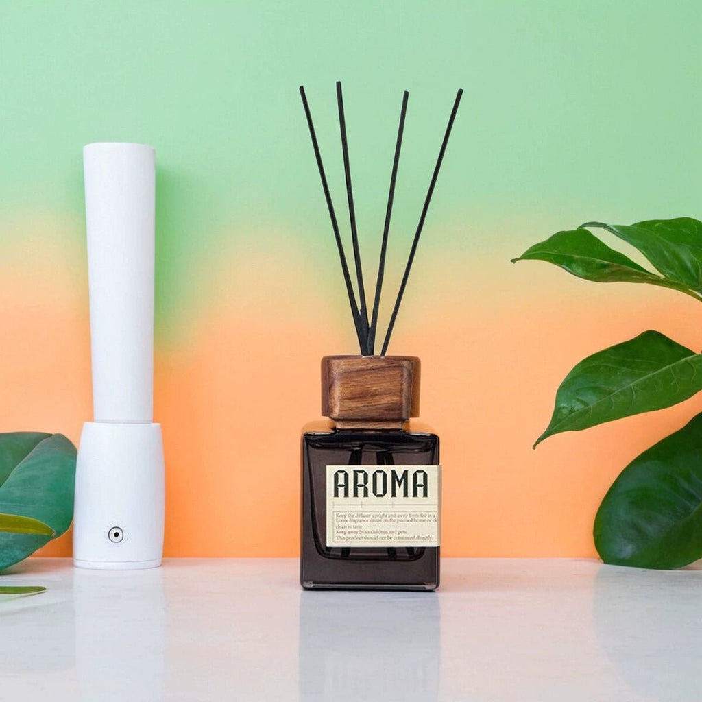 Aromame Wooden Lid Essential Oil Long - Lasting Fire - Free Rattan - VibraStore