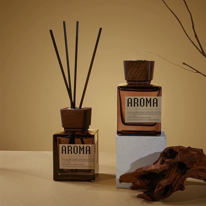 Aromame Wooden Lid Essential Oil Long - Lasting Fire - Free Rattan - VibraStore