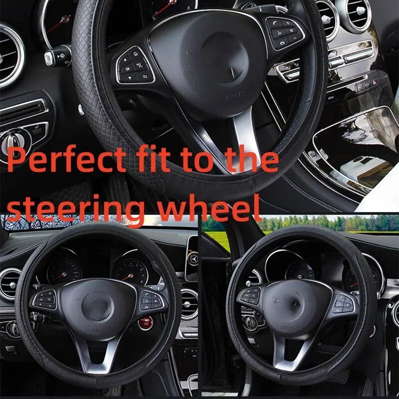 Automotive All Season Universal Steering Wheel Cover Artificial Leather Embossed Wear Resistant Elastic Automotive Interior - VibraStore