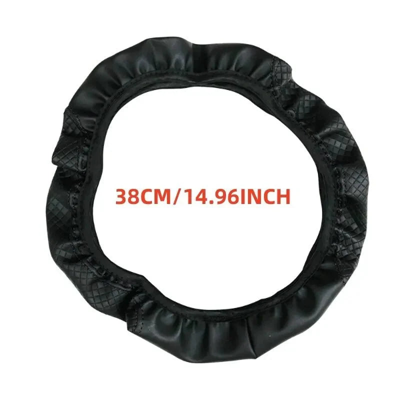 Automotive All Season Universal Steering Wheel Cover Artificial Leather Embossed Wear Resistant Elastic Automotive Interior - VibraStore