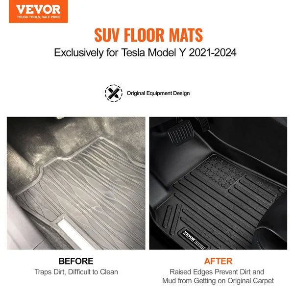 Automotive Floor Mats Fits For Tesla Model Y 2021 - 2024 3 Pcs TPE Liners - VibraStore