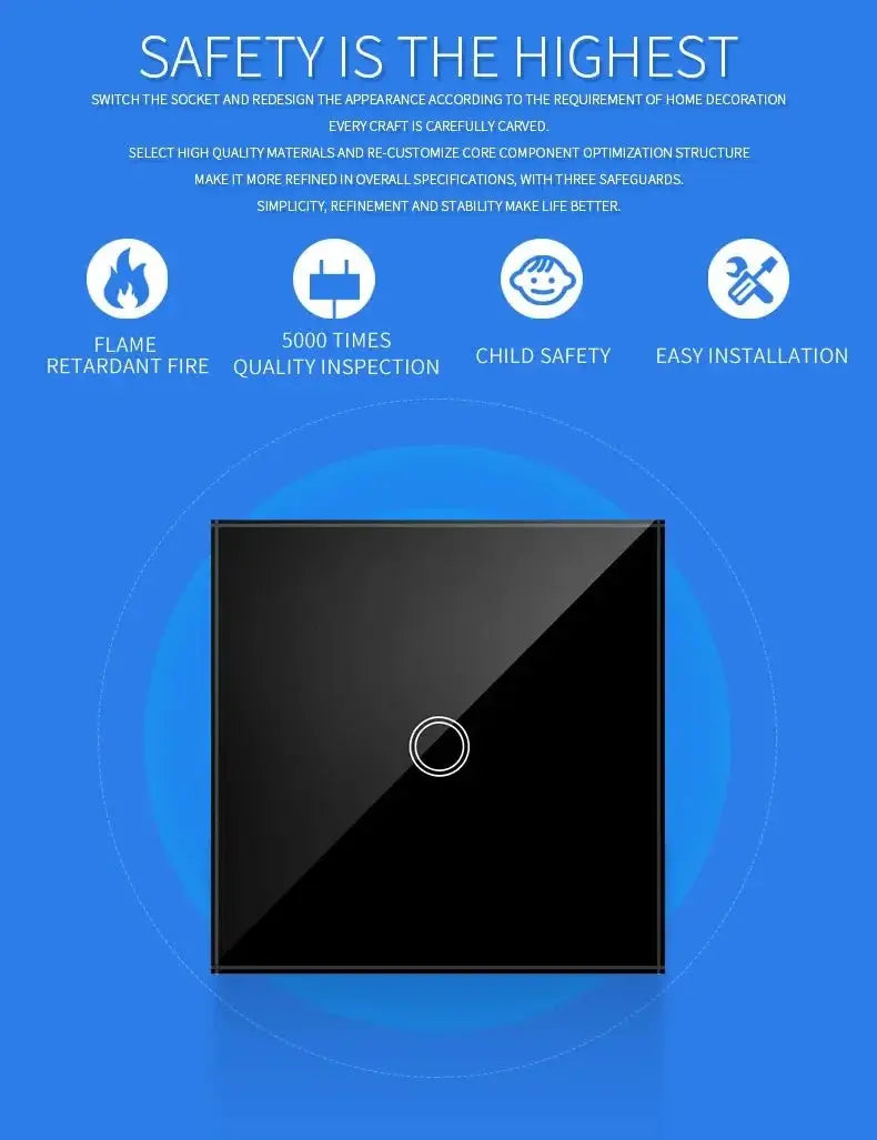 AXUS EU Touch Switch Led Panel Wall Light Switches Tempered Crystal Glass Lamp Sensor Switch 1/2/3 Gang Interruttore AC100 - 240V - VibraStore