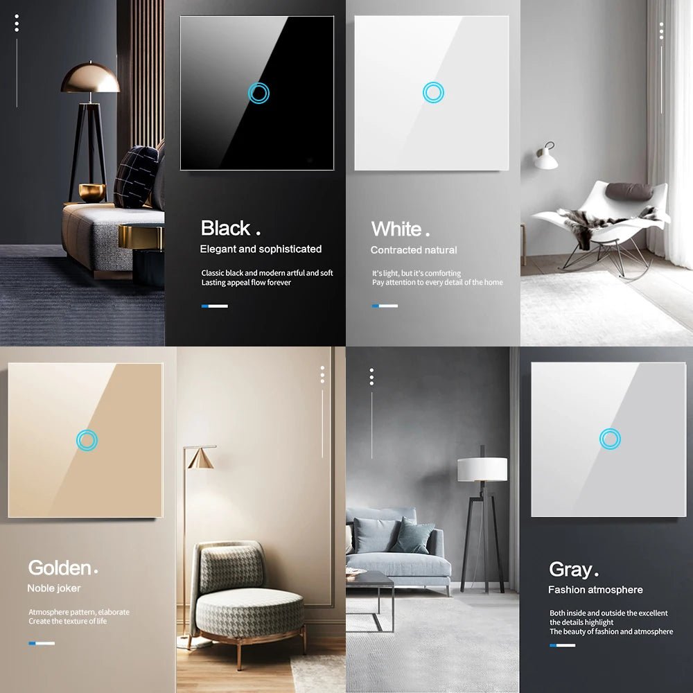 AXUS EU Touch Switch Led Panel Wall Light Switches Tempered Crystal Glass Lamp Sensor Switch 1/2/3 Gang Interruttore AC100 - 240V - VibraStore