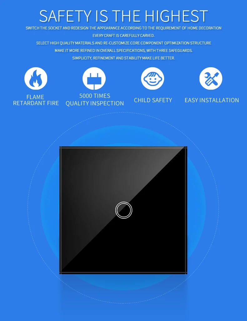 AXUS EU Touch Switch Led Panel Wall Light Switches Tempered Crystal Glass Lamp Sensor Switch 1/2/3 Gang Interruttore AC100 - 240V - VibraStore