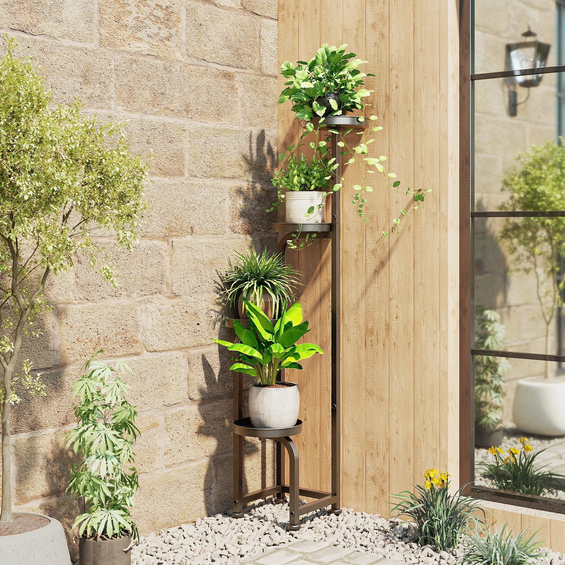 Bamworld Tall 4 Tier Corner Metal Plant Stand Indoor Outdoor Heavy Duty Flower Pot Shelf Patio Garden Balcony Living Room - VibraStore