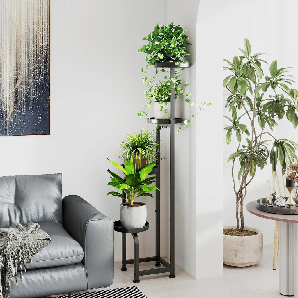 Bamworld Tall 4 Tier Corner Metal Plant Stand Indoor Outdoor Heavy Duty Flower Pot Shelf Patio Garden Balcony Living Room - VibraStore