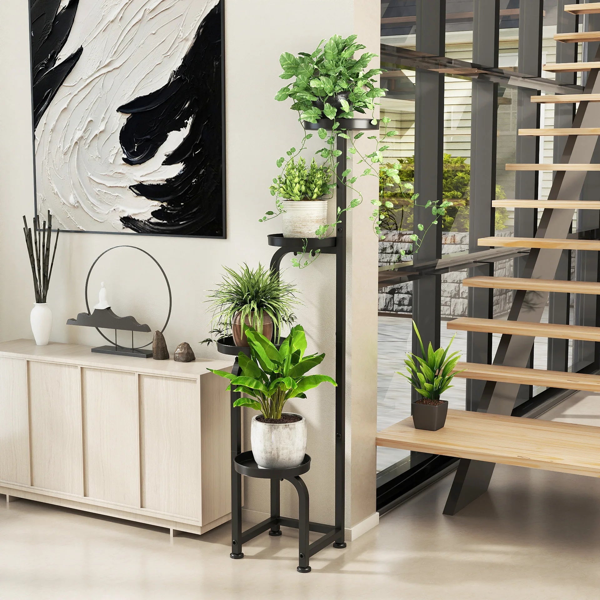 Bamworld Tall 4 Tier Corner Metal Plant Stand Indoor Outdoor Heavy Duty Flower Pot Shelf Patio Garden Balcony Living Room - VibraStore