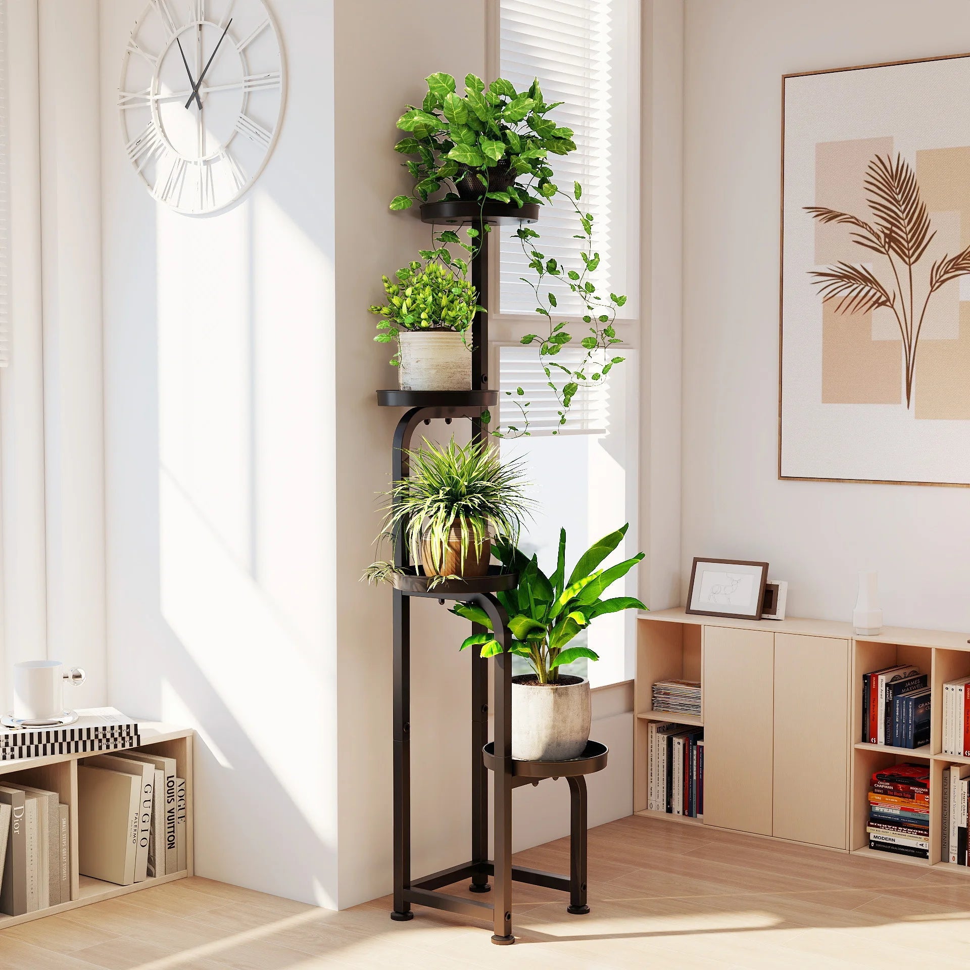 Bamworld Tall 4 Tier Corner Metal Plant Stand Indoor Outdoor Heavy Duty Flower Pot Shelf Patio Garden Balcony Living Room - VibraStore