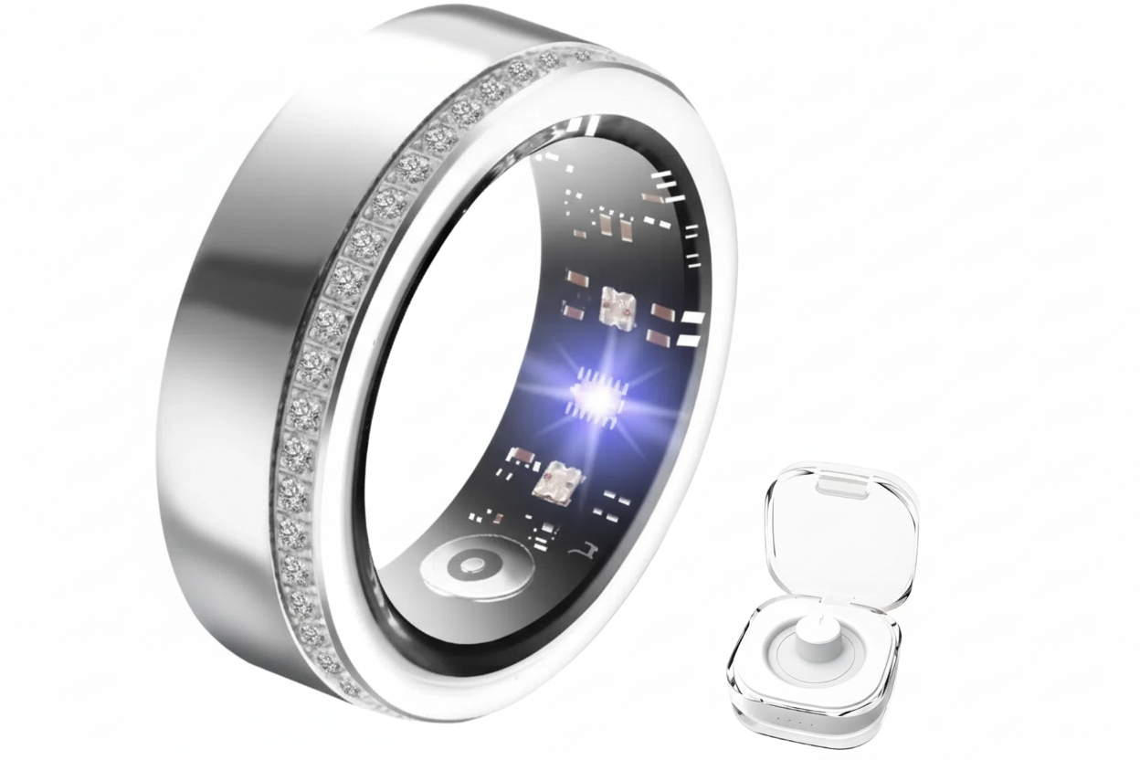 Smart Ring For Women Luxury Elegant Diamond Ring With Visible Tech Core Heart Rate Sleep Tracker Fitness Health Monitor IP68 Waterproof Compatible
