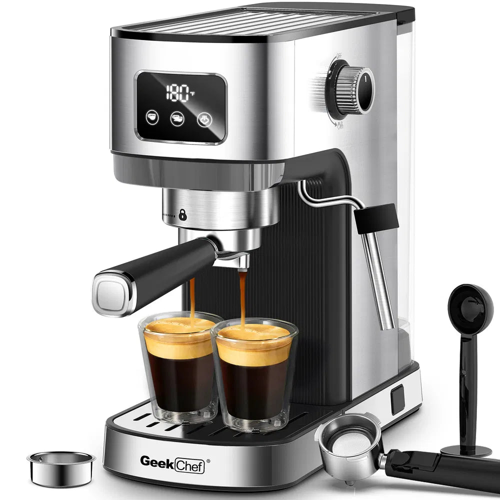 Chef Espresso Machine, Cappuccino & Latte Machine With ESE POD Filter & Milk Frother Steam Wand, Accurate Temperature & Time Control, Compact Coffee Machine For Home,Stainless Steel