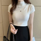 Blusa de manga corta para mujer, camisa de punto con cuello alto, moda de verano, DF4908 - VibraStore