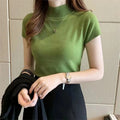 Blusa de manga corta para mujer, camisa de punto con cuello alto, moda de verano, DF4908 - VibraStore