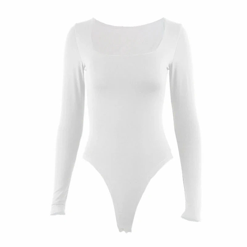 Body de manga larga para mujer, pelele elástico liso con cuello de corte cuadrado, ropa Sexy Y2k para fiesta y Club de moda, primavera 2025, 2520 - VibraStore