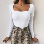 Body de manga larga para mujer, pelele elástico liso con cuello de corte cuadrado, ropa Sexy Y2k para fiesta y Club de moda, primavera 2025, 2520 - VibraStore