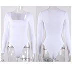 Body de manga larga para mujer, pelele elástico liso con cuello de corte cuadrado, ropa Sexy Y2k para fiesta y Club de moda, primavera 2025, 2520 - VibraStore