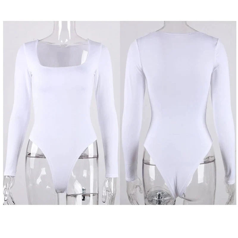 Body de manga larga para mujer, pelele elástico liso con cuello de corte cuadrado, ropa Sexy Y2k para fiesta y Club de moda, primavera 2025, 2520 - VibraStore