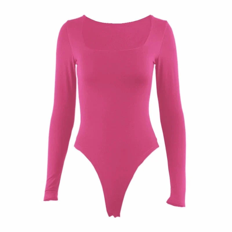 Body de manga larga para mujer, pelele elástico liso con cuello de corte cuadrado, ropa Sexy Y2k para fiesta y Club de moda, primavera 2025, 2520 - VibraStore