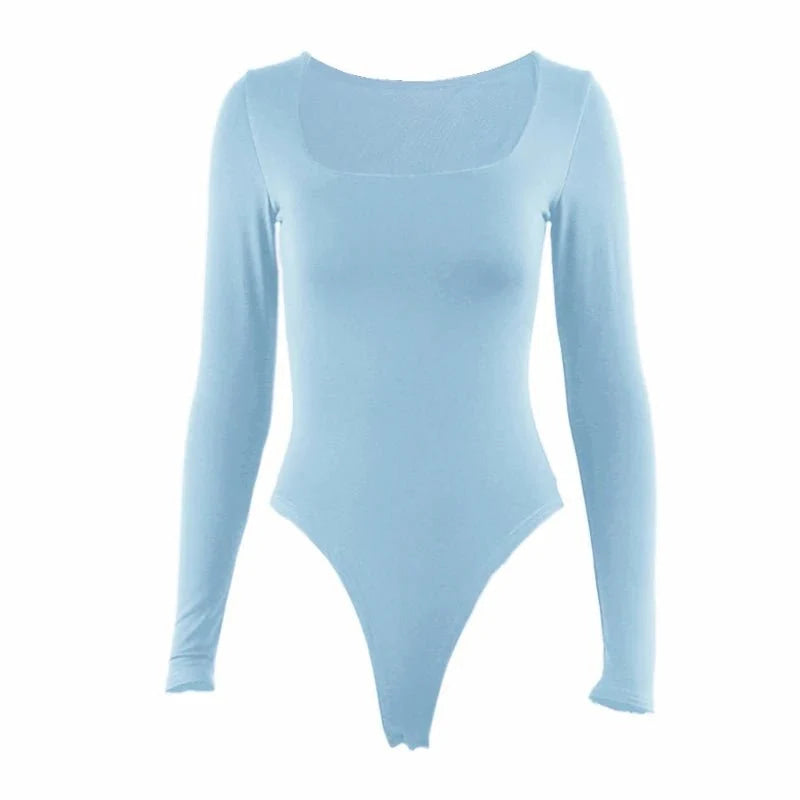 Body de manga larga para mujer, pelele elástico liso con cuello de corte cuadrado, ropa Sexy Y2k para fiesta y Club de moda, primavera 2025, 2520 - VibraStore