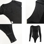 Body de manga larga para mujer, pelele elástico liso con cuello de corte cuadrado, ropa Sexy Y2k para fiesta y Club de moda, primavera 2025, 2520 - VibraStore