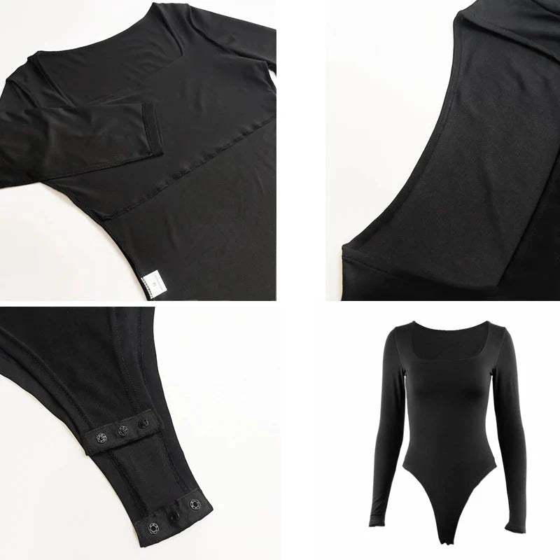 Body de manga larga para mujer, pelele elástico liso con cuello de corte cuadrado, ropa Sexy Y2k para fiesta y Club de moda, primavera 2025, 2520 - VibraStore