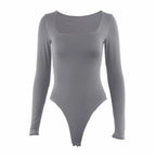 Body de manga larga para mujer, pelele elástico liso con cuello de corte cuadrado, ropa Sexy Y2k para fiesta y Club de moda, primavera 2025, 2520 - VibraStore