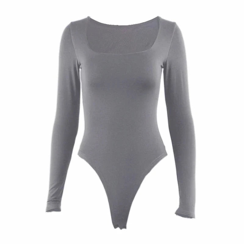 Body de manga larga para mujer, pelele elástico liso con cuello de corte cuadrado, ropa Sexy Y2k para fiesta y Club de moda, primavera 2025, 2520 - VibraStore