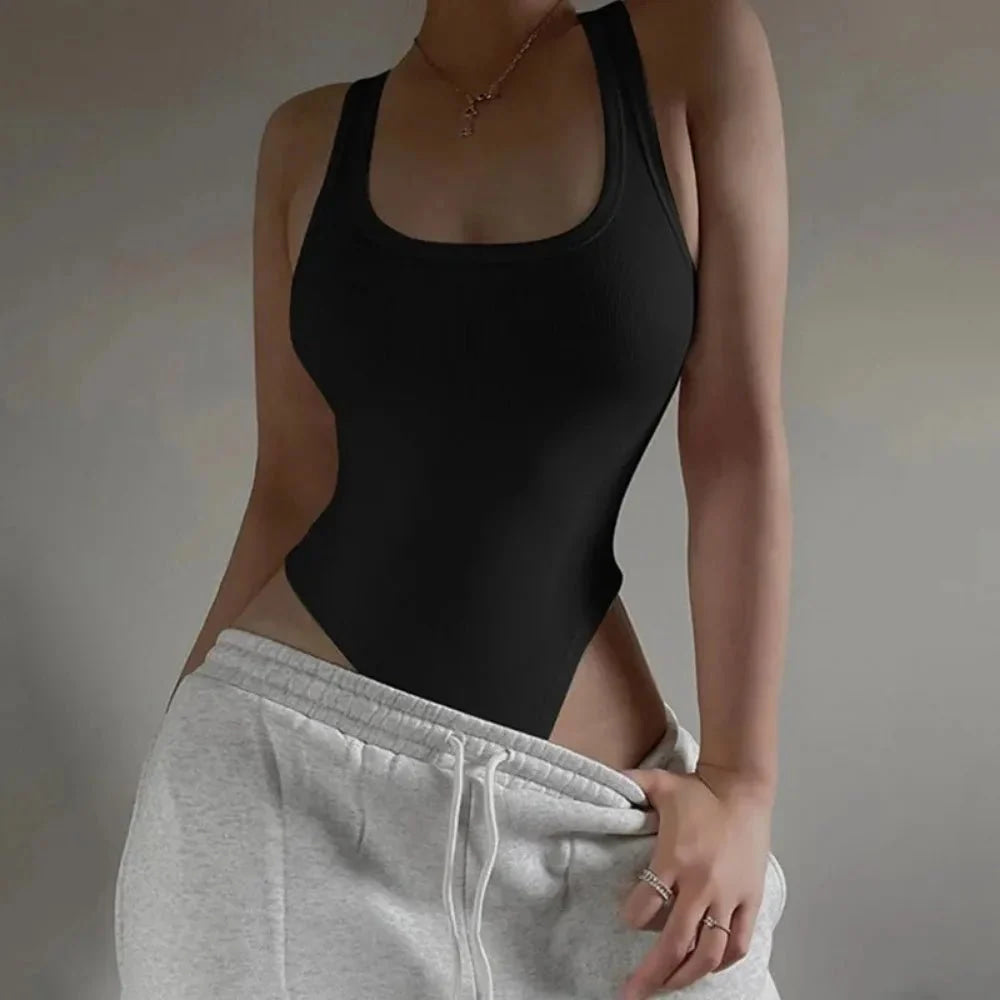 Body de punto sin mangas para mujer, Tops sexys ajustados con hombros descubiertos, corpiño informal de calle para discoteca - VibraStore