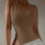 Body de punto sin mangas para mujer, Tops sexys ajustados con hombros descubiertos, corpiño informal de calle para discoteca - VibraStore