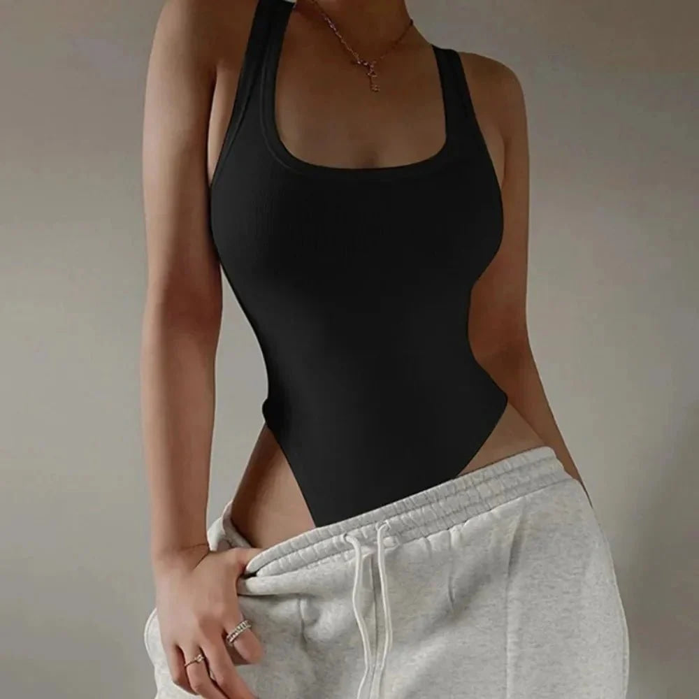 Body de punto sin mangas para mujer, Tops sexys ajustados con hombros descubiertos, corpiño informal de calle para discoteca - VibraStore