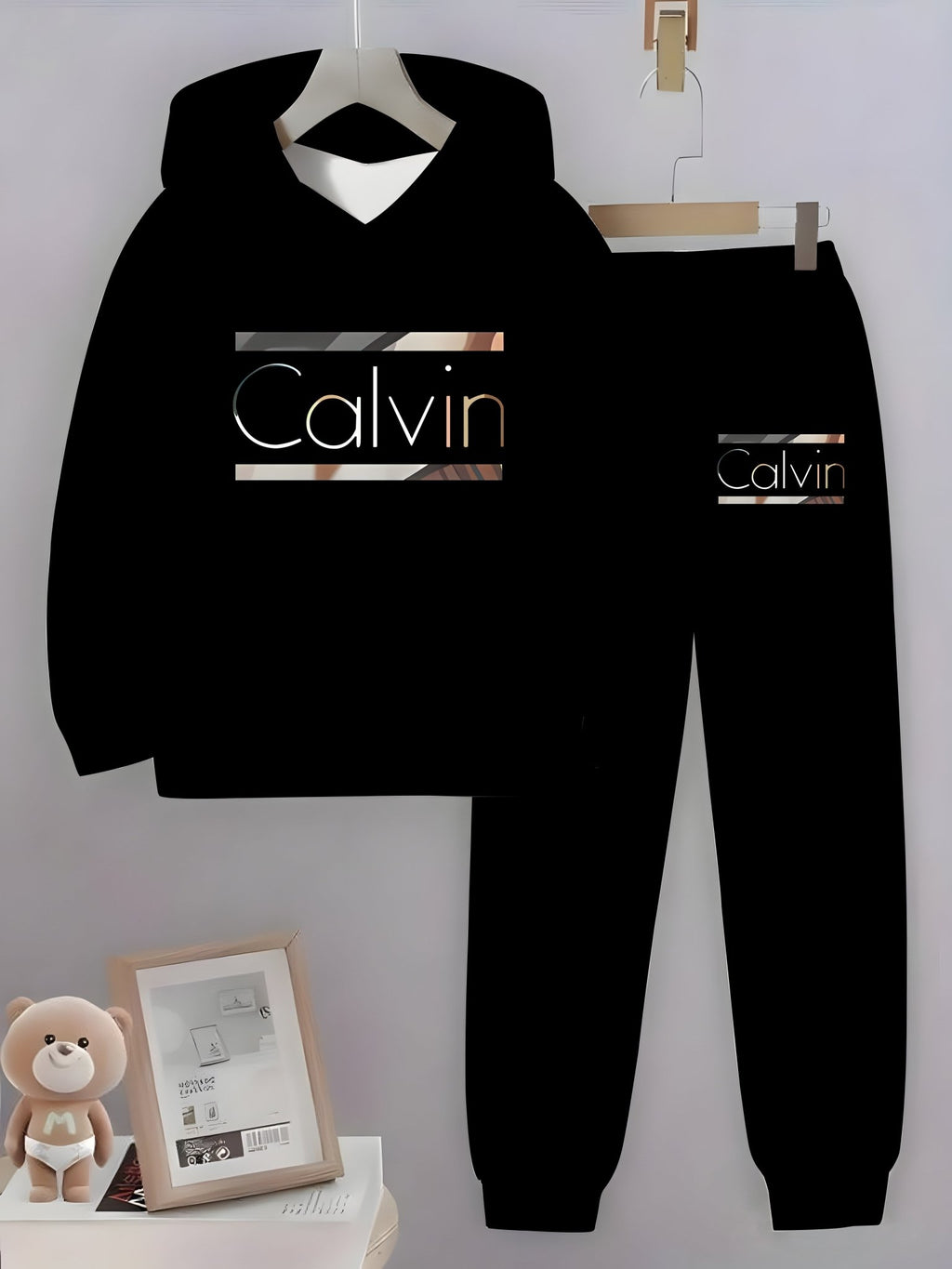 Boys' Set CALVIN Letter Print Sweatshirt and Sweatpants 2pcs Set Simple Fashion Casual Long Sleeve Set Suitable for Autumn and Winter Perfect Choice for Outdoor Activities Ideal Gift Very Suitable for Outdoors, Perfect for Ou - VibraStore