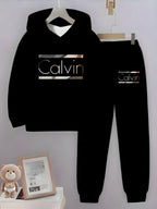 Boys' Set CALVIN Letter Print Sweatshirt and Sweatpants 2pcs Set Simple Fashion Casual Long Sleeve Set Suitable for Autumn and Winter Perfect Choice for Outdoor Activities Ideal Gift Very Suitable for Outdoors, Perfect for Ou - VibraStore