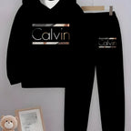 Boys' Set CALVIN Letter Print Sweatshirt and Sweatpants 2pcs Set Simple Fashion Casual Long Sleeve Set Suitable for Autumn and Winter Perfect Choice for Outdoor Activities Ideal Gift Very Suitable for Outdoors, Perfect for Ou - VibraStore
