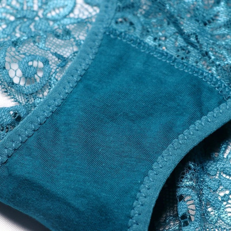 Bragas de encaje de tiro bajo para mujer, ropa interior calada sin costuras, calzoncillos florales suaves, lencería Sexy sólida a la moda, 3 uds. - VibraStore
