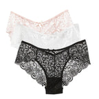 Bragas de encaje de tiro bajo para mujer, ropa interior calada sin costuras, calzoncillos florales suaves, lencería Sexy sólida a la moda, 3 uds. - VibraStore