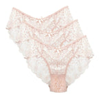 Bragas de encaje de tiro bajo para mujer, ropa interior calada sin costuras, calzoncillos florales suaves, lencería Sexy sólida a la moda, 3 uds. - VibraStore