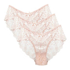 Bragas de encaje de tiro bajo para mujer, ropa interior calada sin costuras, calzoncillos florales suaves, lencería Sexy sólida a la moda, 3 uds. - VibraStore