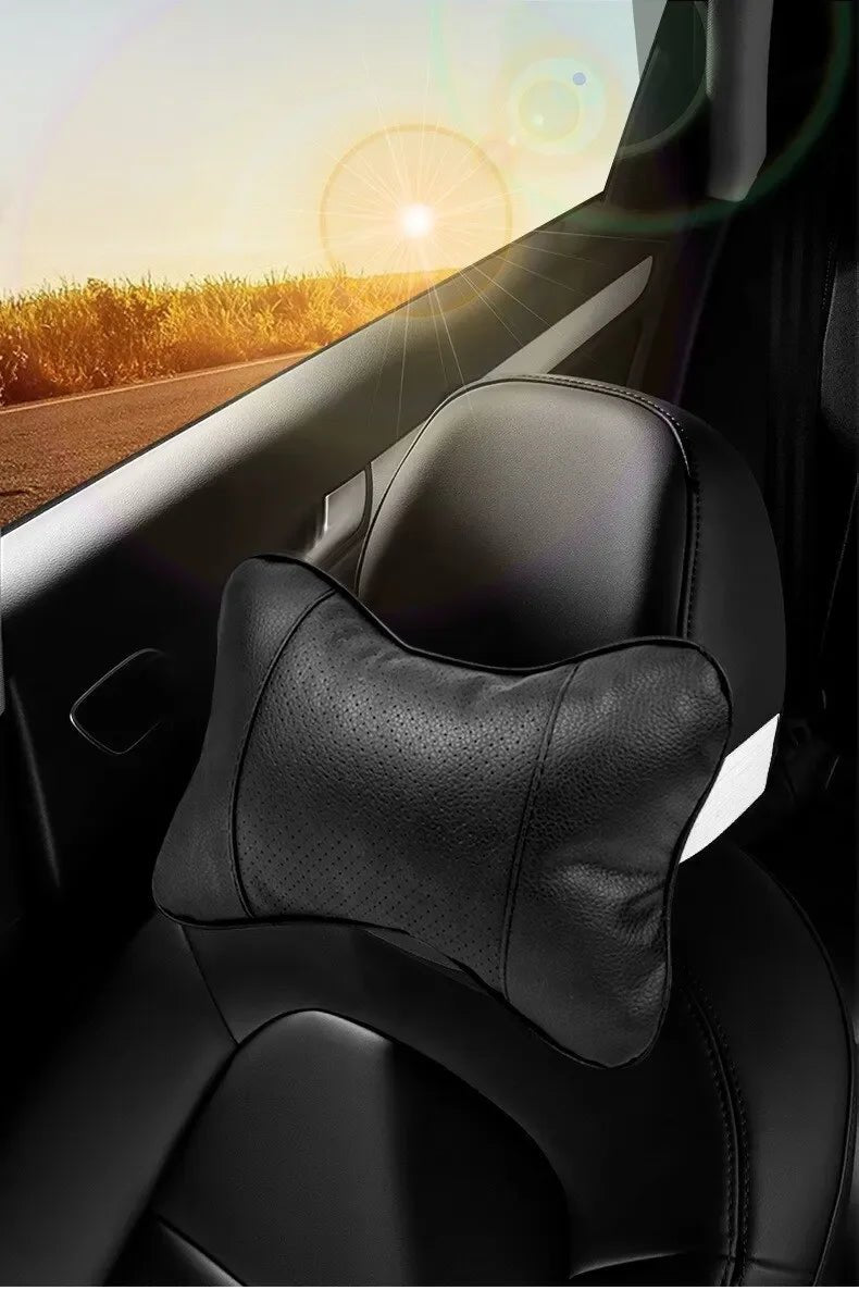 Breathable Mesh Car Headrest Pillow Universal Side Support Neck Cushion with PU Leather Cover for Head Pain Relief Drive Comfort - VibraStore