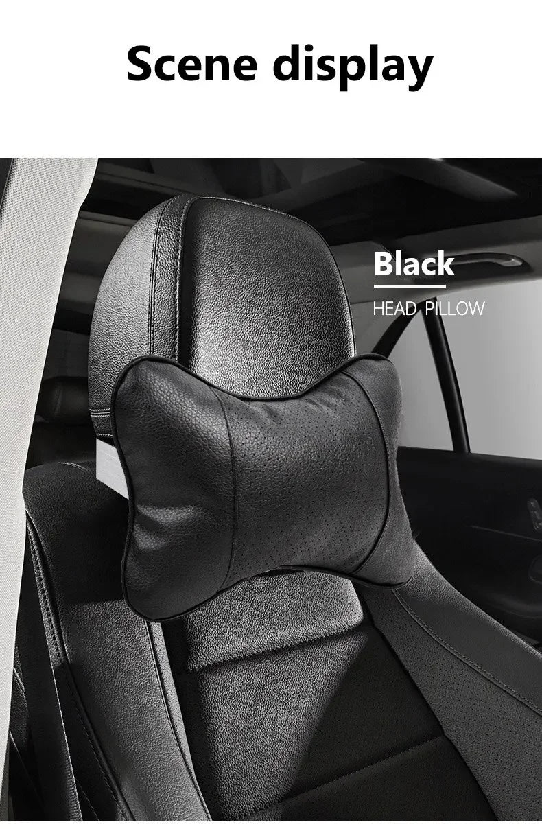 Breathable Mesh Car Headrest Pillow Universal Side Support Neck Cushion with PU Leather Cover for Head Pain Relief Drive Comfort - VibraStore