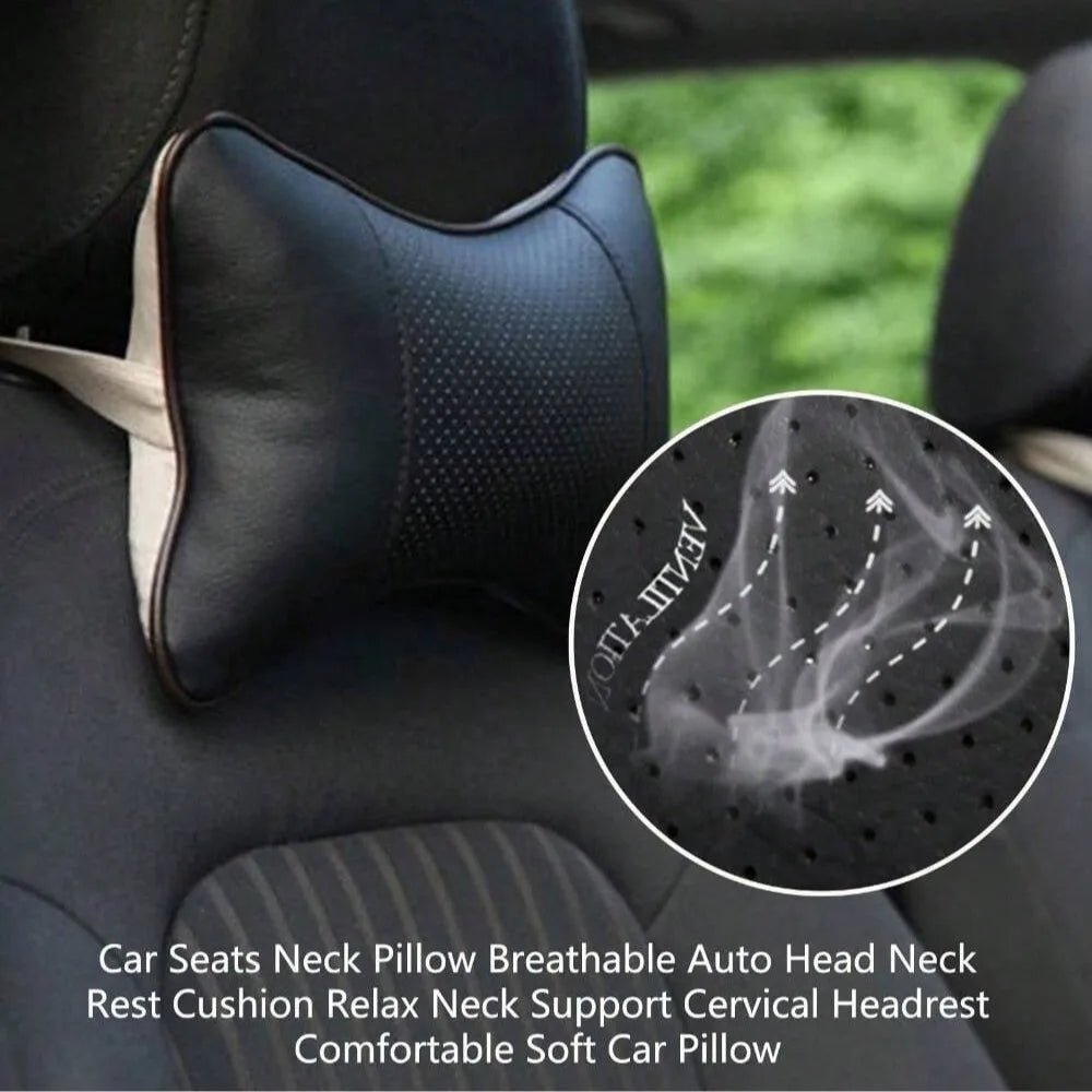 Breathable Mesh Car Headrest Pillow Universal Side Support Neck Cushion with PU Leather Cover for Head Pain Relief Drive Comfort - VibraStore