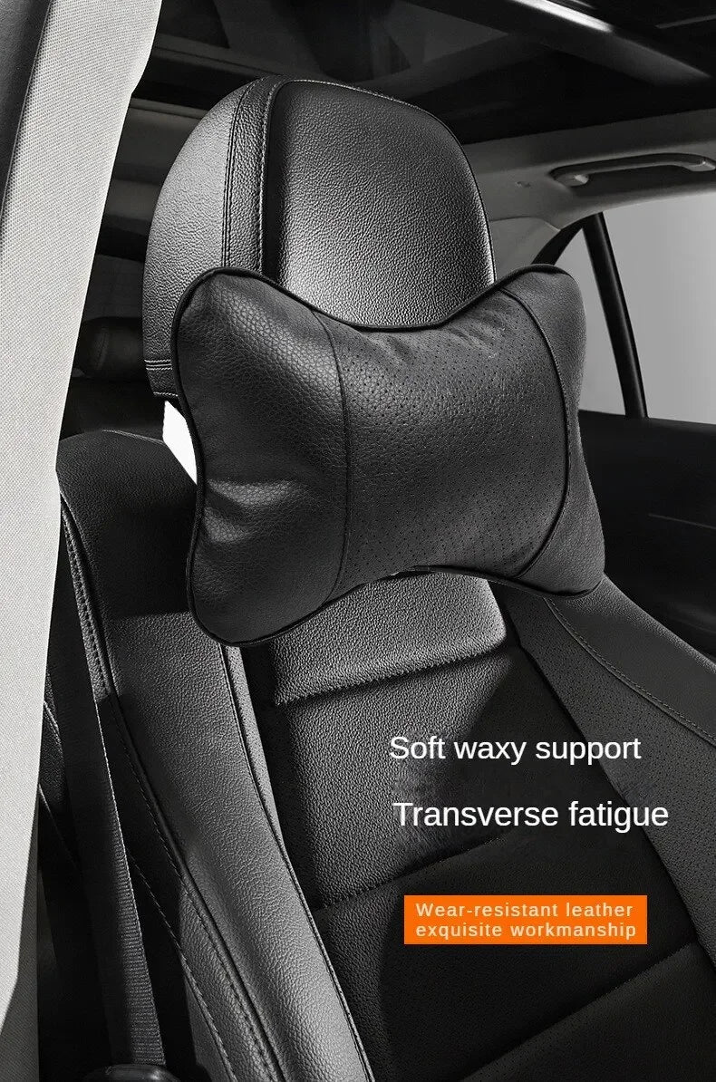 Breathable Mesh Car Headrest Pillow Universal Side Support Neck Cushion with PU Leather Cover for Head Pain Relief Drive Comfort - VibraStore