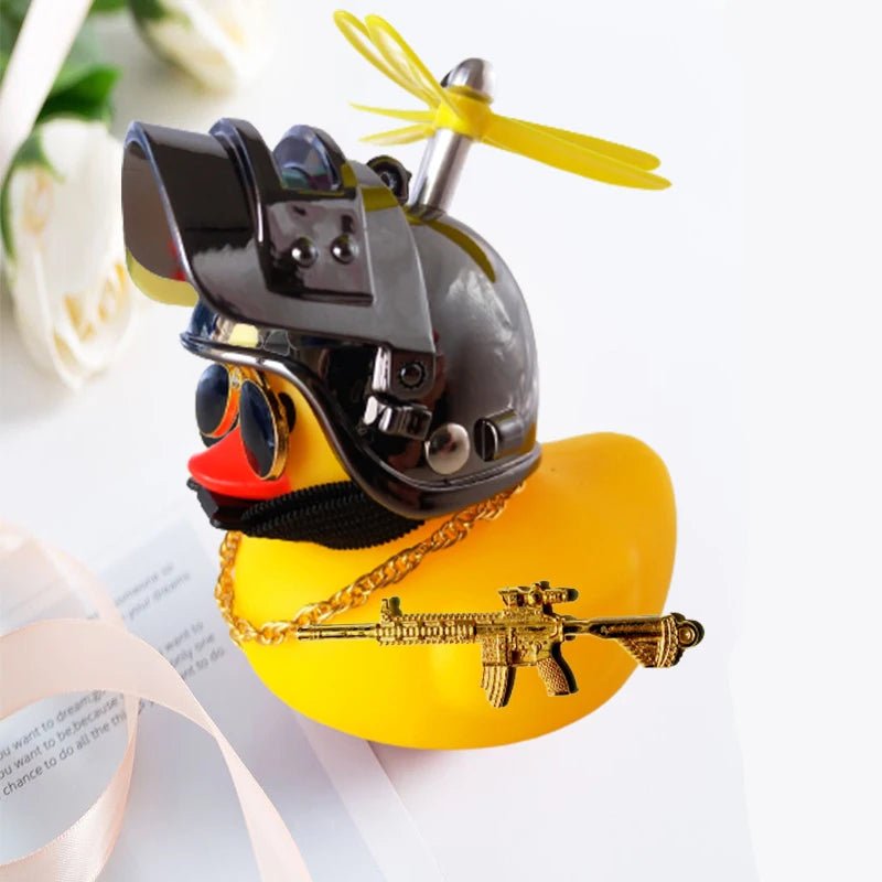 Broken Wind Rubber Duck Motor Accessories Yellow Duck with Helmet Auto Car Accessories Duck In The Car Car Interior Decoration - VibraStore
