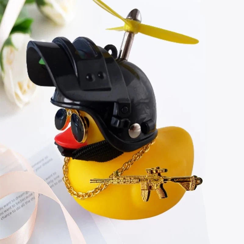 Broken Wind Rubber Duck Motor Accessories Yellow Duck with Helmet Auto Car Accessories Duck In The Car Car Interior Decoration - VibraStore
