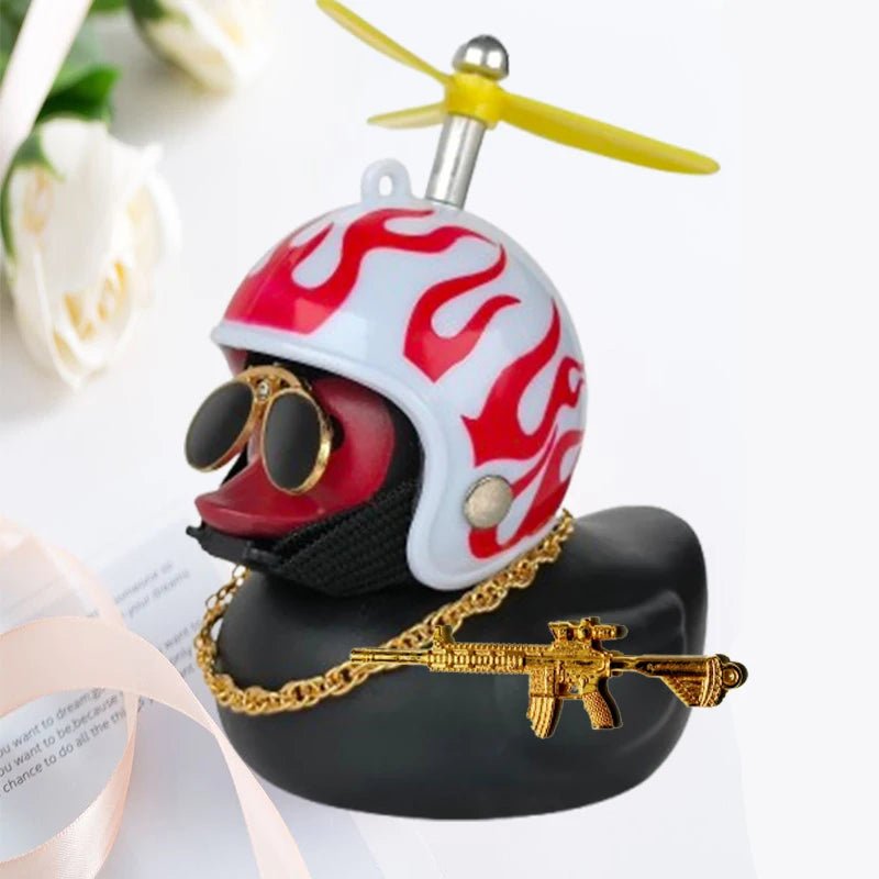 Broken Wind Rubber Duck Motor Accessories Yellow Duck with Helmet Auto Car Accessories Duck In The Car Car Interior Decoration - VibraStore