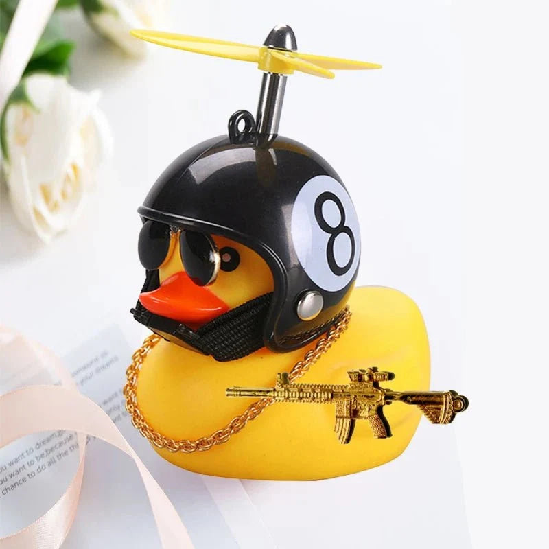 Broken Wind Rubber Duck Motor Accessories Yellow Duck with Helmet Auto Car Accessories Duck In The Car Car Interior Decoration - VibraStore