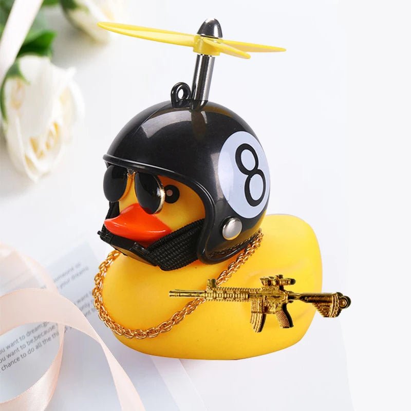 Broken Wind Rubber Duck Motor Accessories Yellow Duck with Helmet Auto Car Accessories Duck In The Car Car Interior Decoration - VibraStore