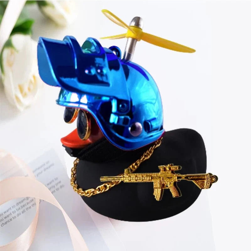 Broken Wind Rubber Duck Motor Accessories Yellow Duck with Helmet Auto Car Accessories Duck In The Car Car Interior Decoration - VibraStore