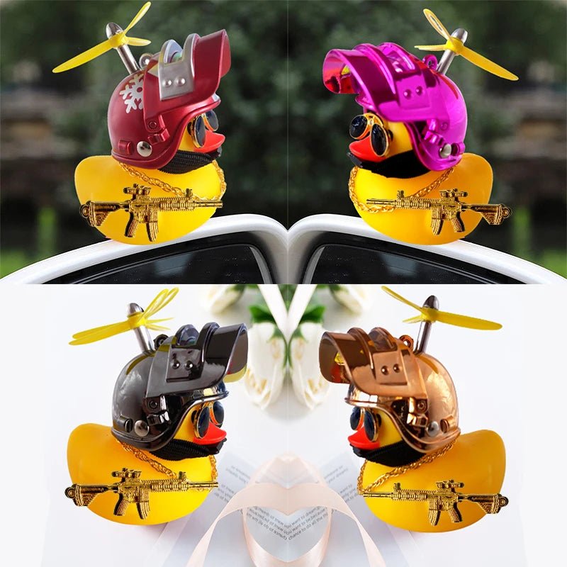 Broken Wind Rubber Duck Motor Accessories Yellow Duck with Helmet Auto Car Accessories Duck In The Car Car Interior Decoration - VibraStore