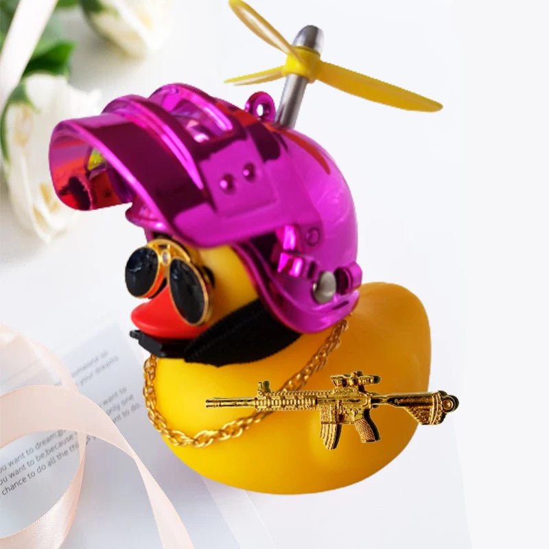Broken Wind Rubber Duck Motor Accessories Yellow Duck with Helmet Auto Car Accessories Duck In The Car Car Interior Decoration - VibraStore