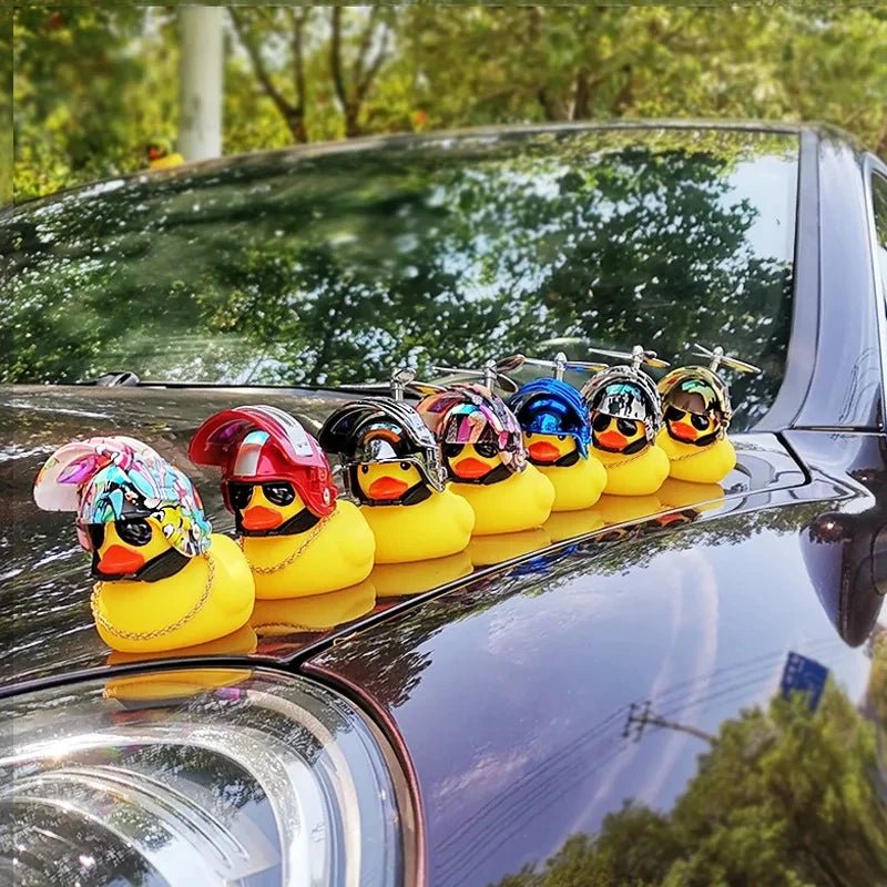 Broken Wind Rubber Duck Motor Accessories Yellow Duck with Helmet Auto Car Accessories Duck In The Car Car Interior Decoration - VibraStore