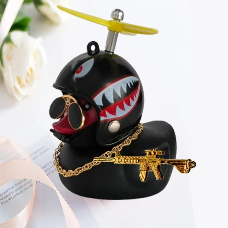 Broken Wind Rubber Duck Motor Accessories Yellow Duck with Helmet Auto Car Accessories Duck In The Car Car Interior Decoration - VibraStore